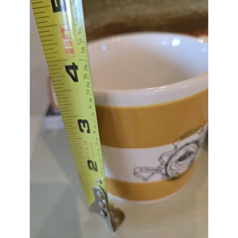 4 Williams Sonoma Mugs Dijon Stripe Gold White Coffee Shop Black Labels